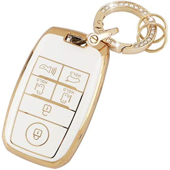 for-kia-smart-key-fob-cover-keyless-entry-remote-protector-case-compatible-with-kia-optima-sportage-sorento-niro-sedona-rio5-white-gold-6-buttons