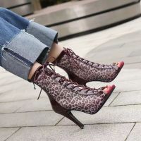 2023 New Women Sandals Fashion Leopard Open Toe High Heels Dancing Shoes Comfort Zipper Peep Toe Sexy Summer Sandals