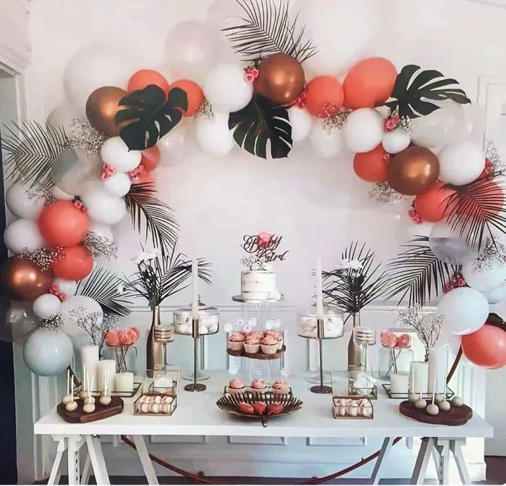 Complete! Retro Dusty Pink Balloon Garland with Leaves Wedding Birthday