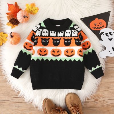 PatPat Toddler Boy Childlike Halloween Pattern Sweater