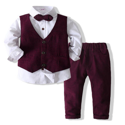 Boys Clothing Sets Gentleman Kids Clothes Set Boys Clothes Shirt+Vest+Pants 3Pcs Set Boys Formal Wedding Party Wear Outfit