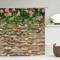 ม่านอาบน้ำโพลีเอสเตอร์ 3D Waterproof Fabric Patio Flower Wall ม่านอาบน้ำภูมิทัศน์พร้อมตะขอหน้าจอตกแต่งอ่างอาบน้ำ 180*180cm