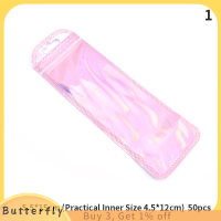 Butterfly กระเป๋าบรรจุเลเซอร์4สไตล์50ชิ้นกระเป๋าเครื่องสำอางแบบแบนกระเป๋าโฮโลแกรมขนาดเล็ก