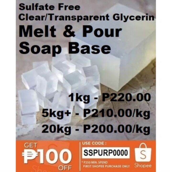 CLEAR / TRANSPARENT Glycerin Melt and Pour Soap Base (Sulfate Free) 1kg