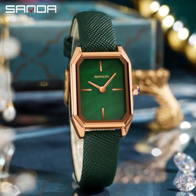 ♔♔♔✣✕ Sanda Women Watches Vintage Rectangle Green Small Dial Watch Steel Strap Bracelet Casual Ladies Elegant Crystal Quartz Clock