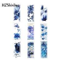 Blue and White Floral Watercolor oil Paintings Rectangular Glass  Cabochons Jewelry Findings &amp; Components Semi Finished Jewelry Drawing Painting Suppl