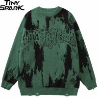 【jw】✒♛▬ 2023 Men Streetwear Ripped Sweater Distressed Hip Hop Knitted Pullover Hipster