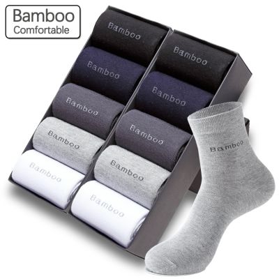 ถุงเท้า Serat Bambu 10คู่/ล็อตธุรกิจลำลองผู้ชายถุงเท้ารับประกันคุณภาพสูงถุงเท้ายาวสำหรับผู้ชายระบายอากาศได้ป้องกันแบคทีเรีย