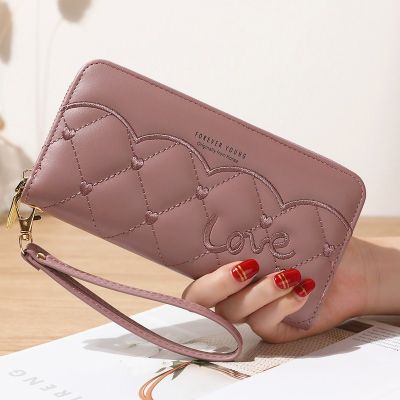 ZZOOI New Womens Pu Leather Wallets Credit Card Holder Long Zipper Clutch Female Coin Purses Heart Embroidery Money Bag Dropshipping