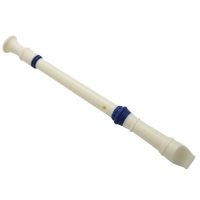 Students Plastic 8 Holes Soprano Recorder Flute Beige Blue w Cleaning Stick