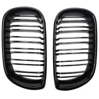 2Pcs รถสไตล์ Gloss สีดำด้านหน้าไต Double Slat Grill Grille สำหรับ BMW E46 4ประตู4D 3 Series 2002-2005