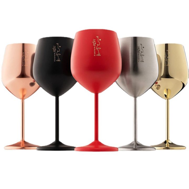 แก้วแชมเปญชุบทองแดงขนาด500มล-304แก้วไวน์แดงชั้นสแตนเลสเดียวที่สามารถพิมพ์ได้อิเล็กโทรไลติกสีถ้วยน้ำภาษาศาสตร์