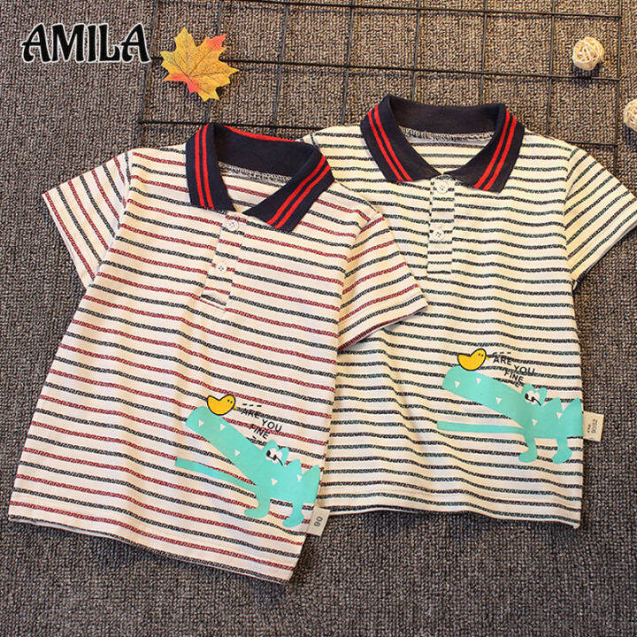 amila-เสื้อยืดเด็กผู้ชายลายทาง-เสื้อเด็กปกต่างประเทศแขนสั้นเป็นสมบัติของเด็กใหม่เทรนด์เสื้อโปโล