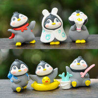 Microgood 6Pcs Penguin Figurine Lovely Micro Landscape Doll PVC Solid Model Desktop Ornament Collectible Cartoon Animal Figure Model Decoration Children Birthday Gift 6Pcs Lovely Animal