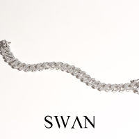 SWAN - Cuban Chain Bracelet สร้อยข้อมือโซ่เงินแท้ ฝังเพชรคิวบิกเซอร์โคเนีย cubic zirconia