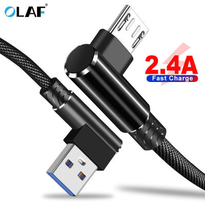 OLAF สาย Micro USB 90 องศาสาย USB 1m 2m 3m สำหรับ Samsung S7 Xiaomi โทรศัพท์สมาร์ทโฟน Android Usb C สาย 2.4A Fast Charging-ganekd