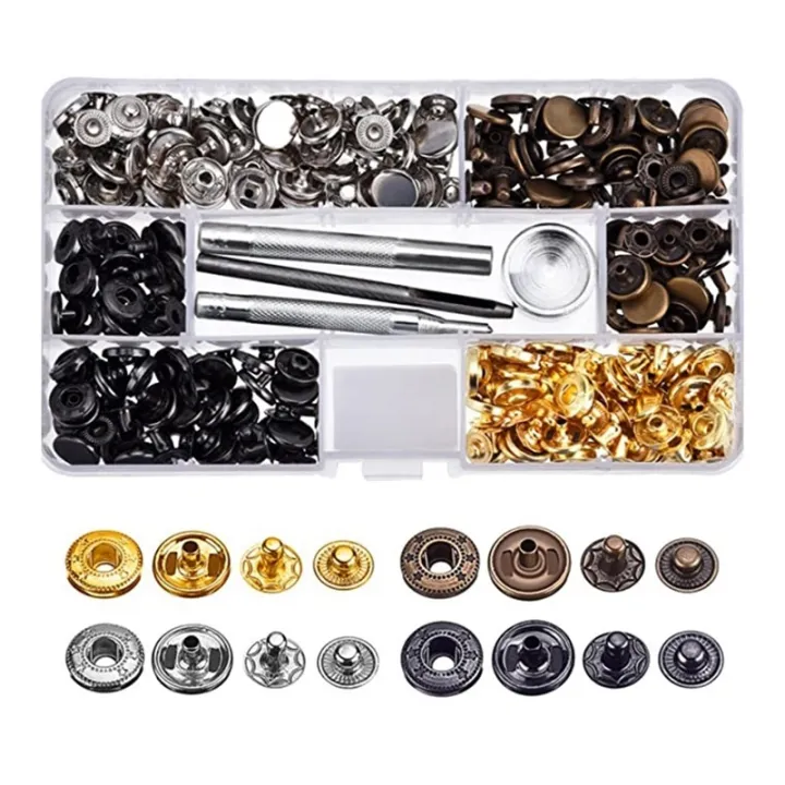 100 Set Leather Snap Fasteners Kit, 12.5Mm Metal Button Snaps Press