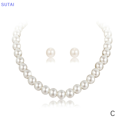 💖【Lowest price】SUTAI ชุดเครื่องประดับแฟชั่นสำหรับผู้หญิงชุดเครื่องประดับต่างหูสร้อยคอมุกสำหรับงานแต่งงานของเจ้าสาว