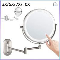 Foldable 8 Inch Bathroom Mirrors Wall-Mounted Double-Sided Makeup Mirror With LED Adjustable Brightness 3X/5X/7X/10X Magnified