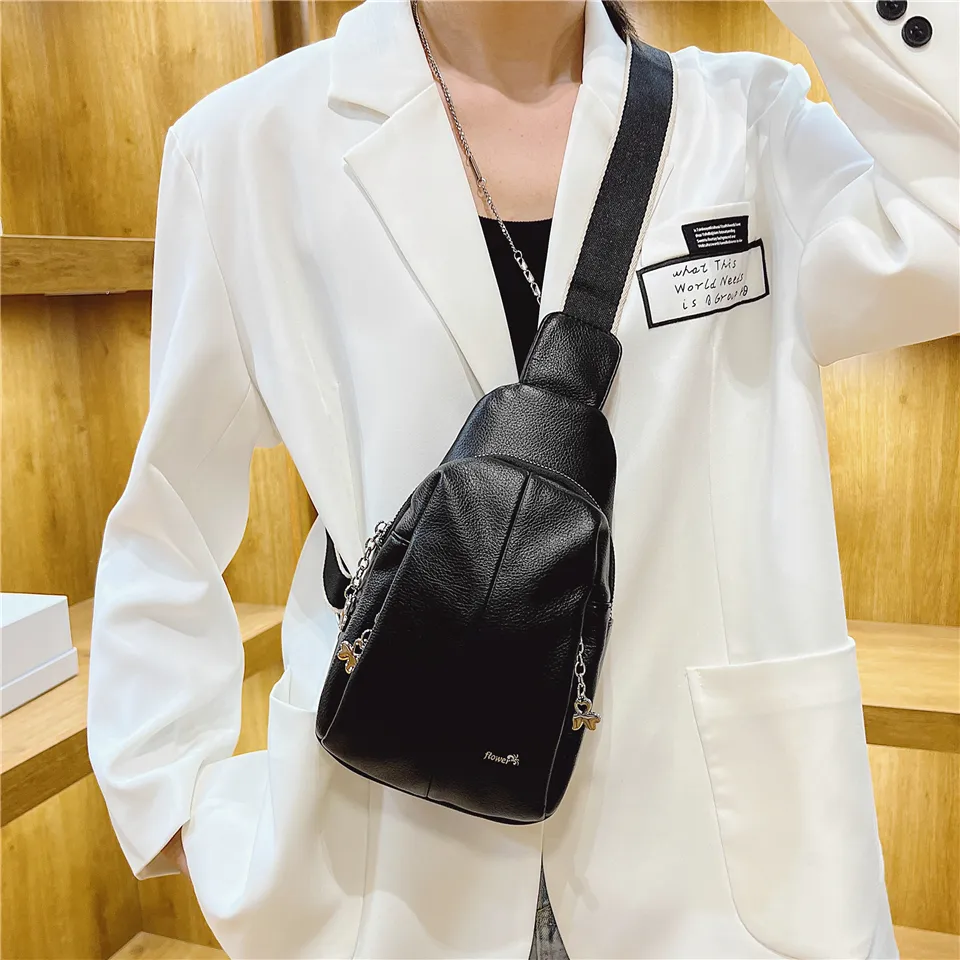 Toptrends Wide Strap Crossbody Chest Bags For Women New 2023 Trend Designer  Side Zipper Pockets PU Leather Sling Ladies Handbags