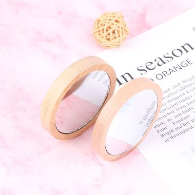 1PC Pure Wooden Cosmetic Mirror Round Portable Cosmetic Mirror Mirrors