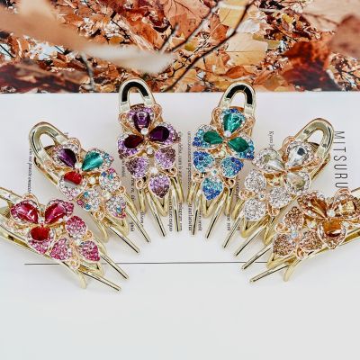 Exquisite hairpin Trillium crystal flower diamond inlaid headdress curling horsetail clip hair Accessories