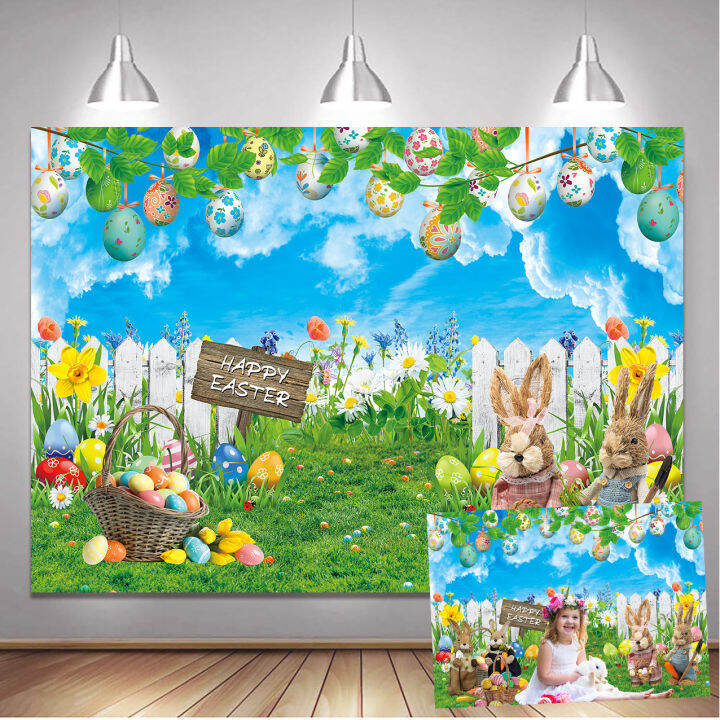 Blue Sky Egg Bunny Background Family Holiday Party Decoration ...