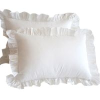 Pure White Lace Pillowcase Princess Style Plain Color Pleated Ruffle Edge Pillowcase Girl Bedroom Cotton Single Pillowcase Pair