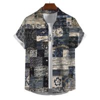 【CW】☃☢✓  New MenS Shirt 3d Rag Patchwork Print Fashion Men Clothing Loose Oversized-Shirt Beach Hawaiian Short Sleeve