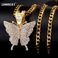 Stainless Steel/Zircon Chian Necklace 3D Big Butterfly Pendant Choker Rope Chain Necklace Women Men Hip Hop Punk Charm Jewellery Fashion Chain Necklac