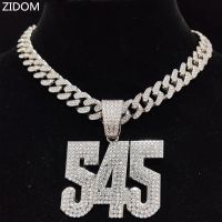 Men Women Hip hop Number 545 Pendant Necklace With 13mm Cuban Chain Hiphop Iced Out Bling Necklaces fashion Charm jewelry