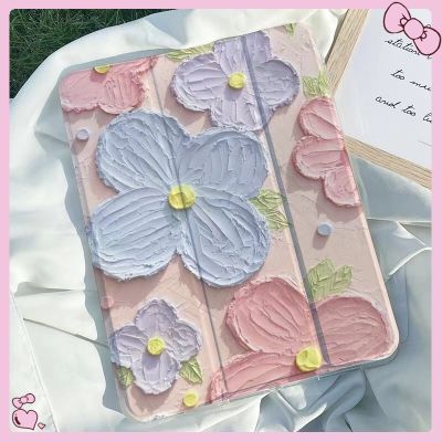 【flower】เคสใสไอแพด กันกระแทก เคสแท็บเล็ต CASE FOR IPAD มีช่องใส่ปากกา ทุกรุ่น หลังใส ฝาพับ เคส iPad 10.2 Gen7/8/9 เคสสำหรับ 10.5Air3/iPad9.7Air1-2gen5-6/iPad 2017-2018/ipad m