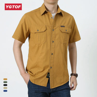 YGTOF เสื้อแขนสั้นโอเวอร์ไซส์สำหรับผู้ชาย,เสื้อเสื้อเชิ้ตลำลองฤดูร้อนกระเป๋าเครื่องมือหลายกระเป๋าเสื้อ5XL