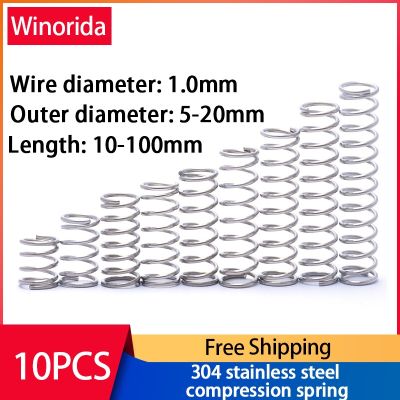 304 Stainless Steel Compression Spring Return Spring Steel Wire Diameter 1.0mm Outside Diameter 5 20mm 10 Pcs
