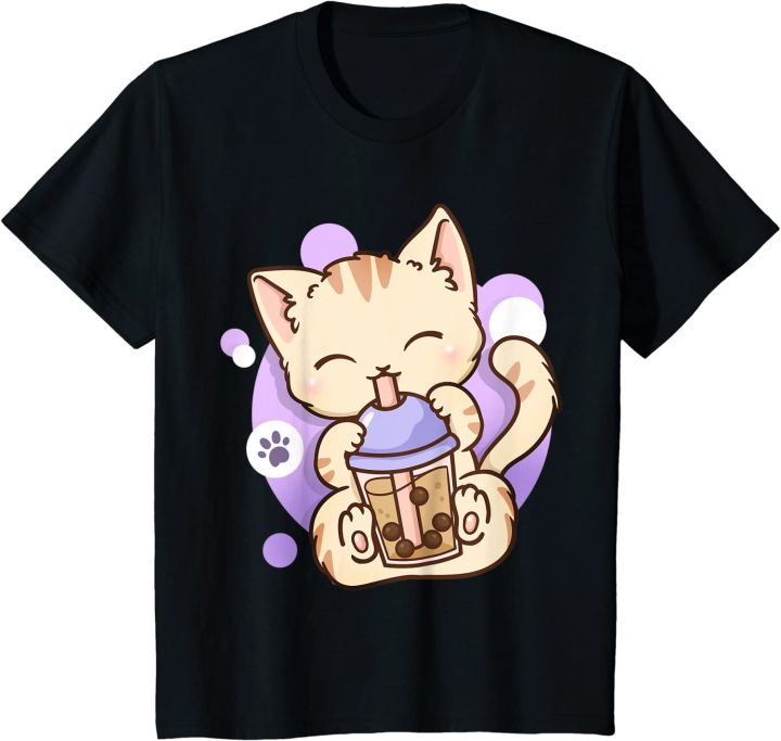 แมว-boba-tea-ชาอะนิเมะ-kawaii-neko-เสื้อยืดสบายๆหลวมผ้าฝ้ายเสื้อยืดแขนสั้น-streetwear-pop-topss-5xl