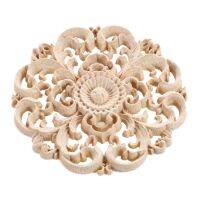 Vintage Natural Wood Round Flower Wood Carving Decal Appliques Furniture Wooden Moulding Unpainted Accessories Decoration Decal