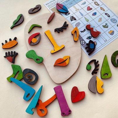 1ของเล่น Montessori ปริศนาทำจากไม้ของเล่นการศึกษาก่อนถึงกำหนดวัยเรียนศิลปะนามธรรม Permainan Teka-Teki ภาพเกมพัฒนา