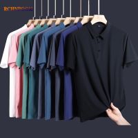 【CC】✎  Top Grade Color Polo Shirts Men Lapel Business Short Sleeve Brand Fashion Silk No Traces