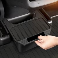 lujie For Tesla Model Y Rear Center Console Storage Box TPE Organizer Box with Cover Trash Can Under Seat Car Accessories