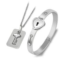 Square Key Pendant Necklace for Women Stainless Steel Heart Lock Cuff Bangle Bracelet Aesthetic Couple Wedding Jewelry Gift 2023