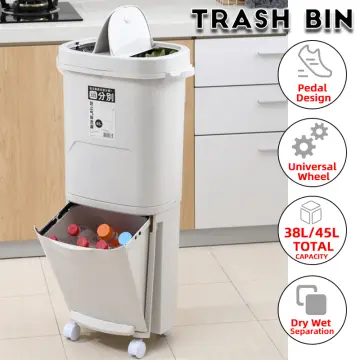 45L Wet Dry Separation Garbage Can Pedal Storage Large Trash