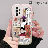 Chenyyyka เคสเนื้อครีมกาแลคซี A22 4G A22 5G A23 A21s ลายการ์ตูนน่ารักสนูปี้สีสันสดใสขอบคลื่นป้องกันเลนส์กล้องเคสโทรศัพท์โปร่งใสกันกระแทกเคสปลอกสำหรับ Samsung