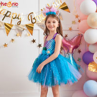 Girls Flower Mermaid Fancy Tutu Dress Headband Costume Kids Princess Robe Birthday Party Halloween Clothes Tulle Vestidos