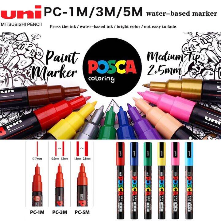 Japan UNI POSCA Marker Pen PC1M/3M/5M Set POP Poster Advertising Paint Pen Manga Painting