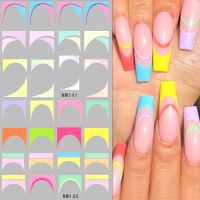 【LZ】 3D Colorful Lines Nail Decals French Tips Nail Stickers Rainbow Swirls Ribbon Nail Art Water Transfer Sticker DIY Nail Supplies