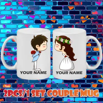 cartoon anime couple pair cup with