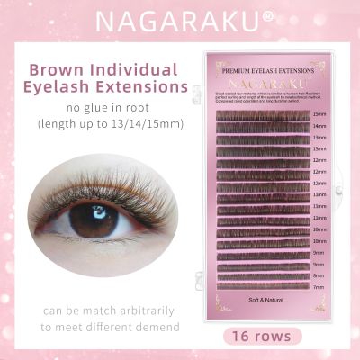 NAGARAKU Light Dark Brown Eyelash Extension Maquillaje Makeup Individual Lash High Quality Soft Natural Synthetic Mink 16 Lines Cables Converters