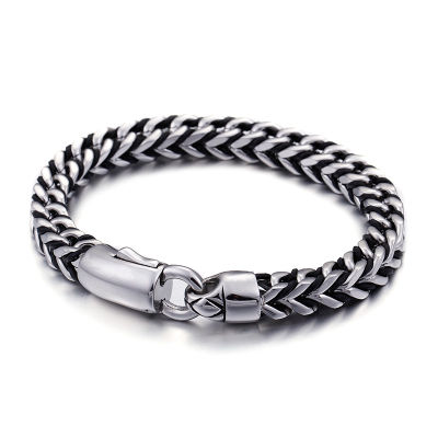 Men Big Size Link Jewelry Braided Leather Stainless Steel Woven Chain Width 8mm Cable Twine Bracelet 23cm