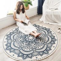 120cm Nordic Bohemian Round Carpet Cotton Linen Floor Mat Large Area Ethnic Style Home Door Room Rugs For Bedroom Tassels Mats