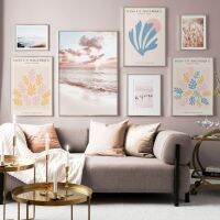 Calm Birds Ocean View Grass Peach Sunset Canvascut Wall Art พิมพ์ภาพวาดผ้าใบ Nordic โปสเตอร์ตกแต่งรูปภาพสำหรับห้องนั่งเล่น